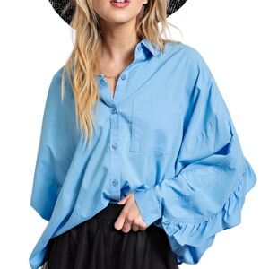 🌺 NWT Easel Western Ruffle BOHO Blue Shirt Blouse Women's Size S M L RODEO